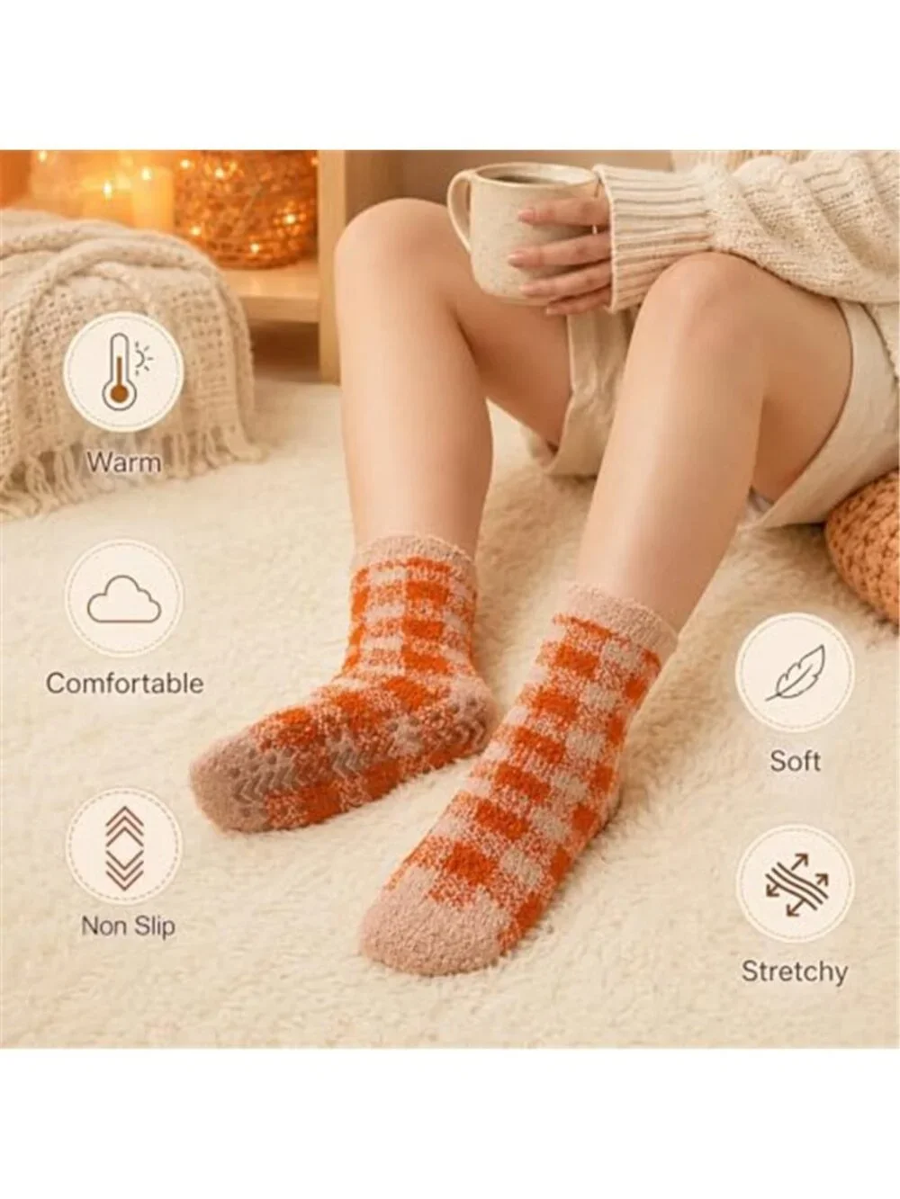 Fuzzy Socks with Grips for Women, Fall Cozy Fluffy Slipper Socks